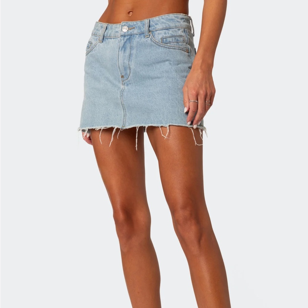 Edikted Light Wash Denim Skirt